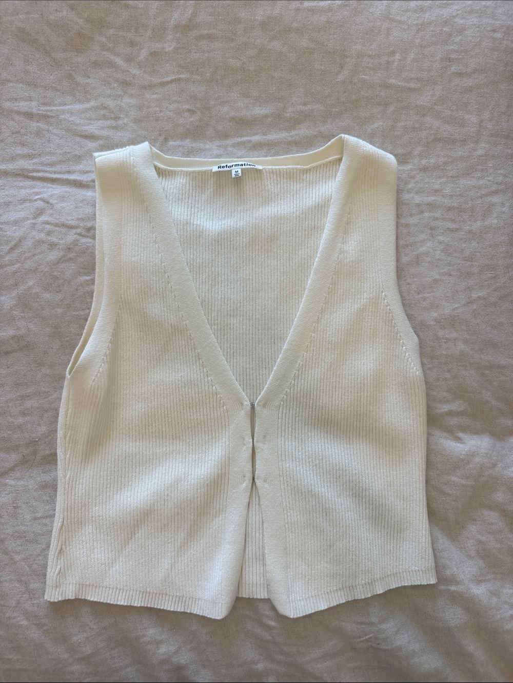 Reformation Ivory Ribbed V-Neck Knit Vest